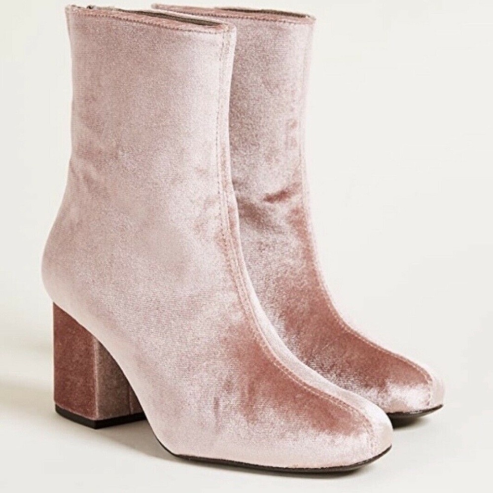 Free People Velvet Cecile Bootie Rose Block Heel Ankle Boots New!